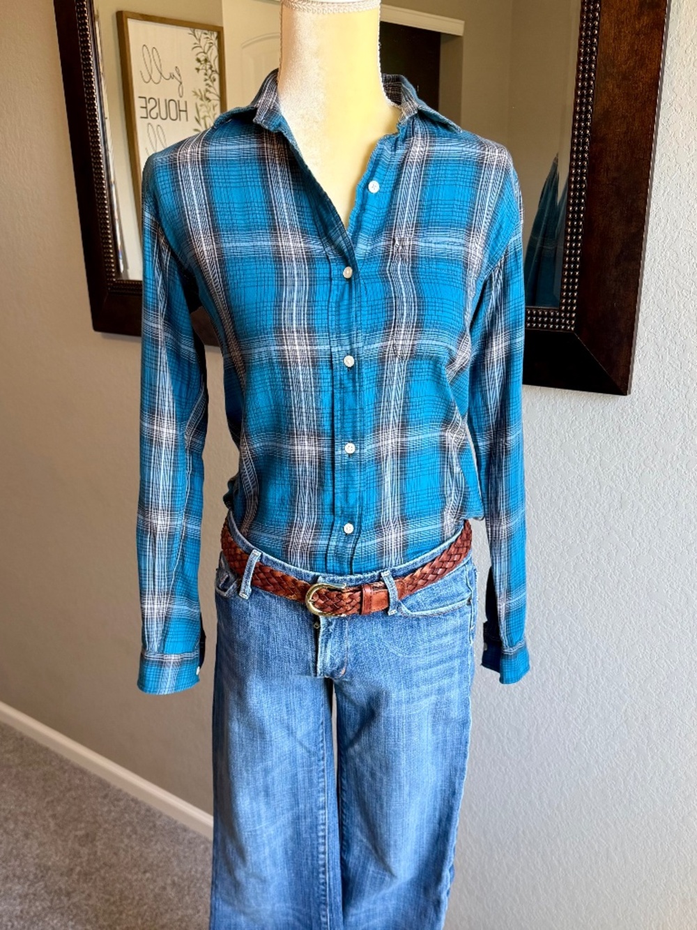 Ralph Lauren Denim & Supply Shirt Womens XS Blue Plaid RL Boyfriend Fit